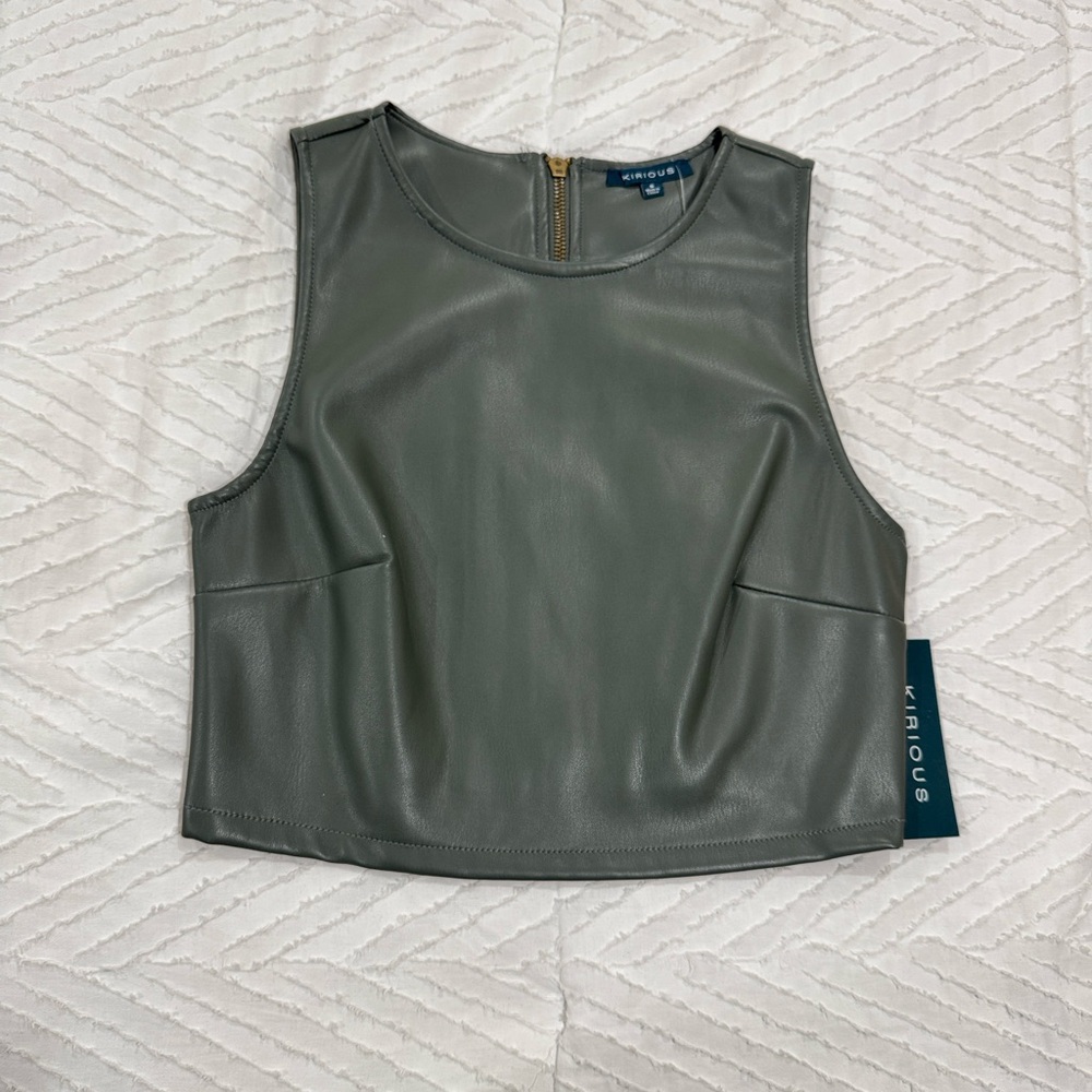 Green Leather Crop Top